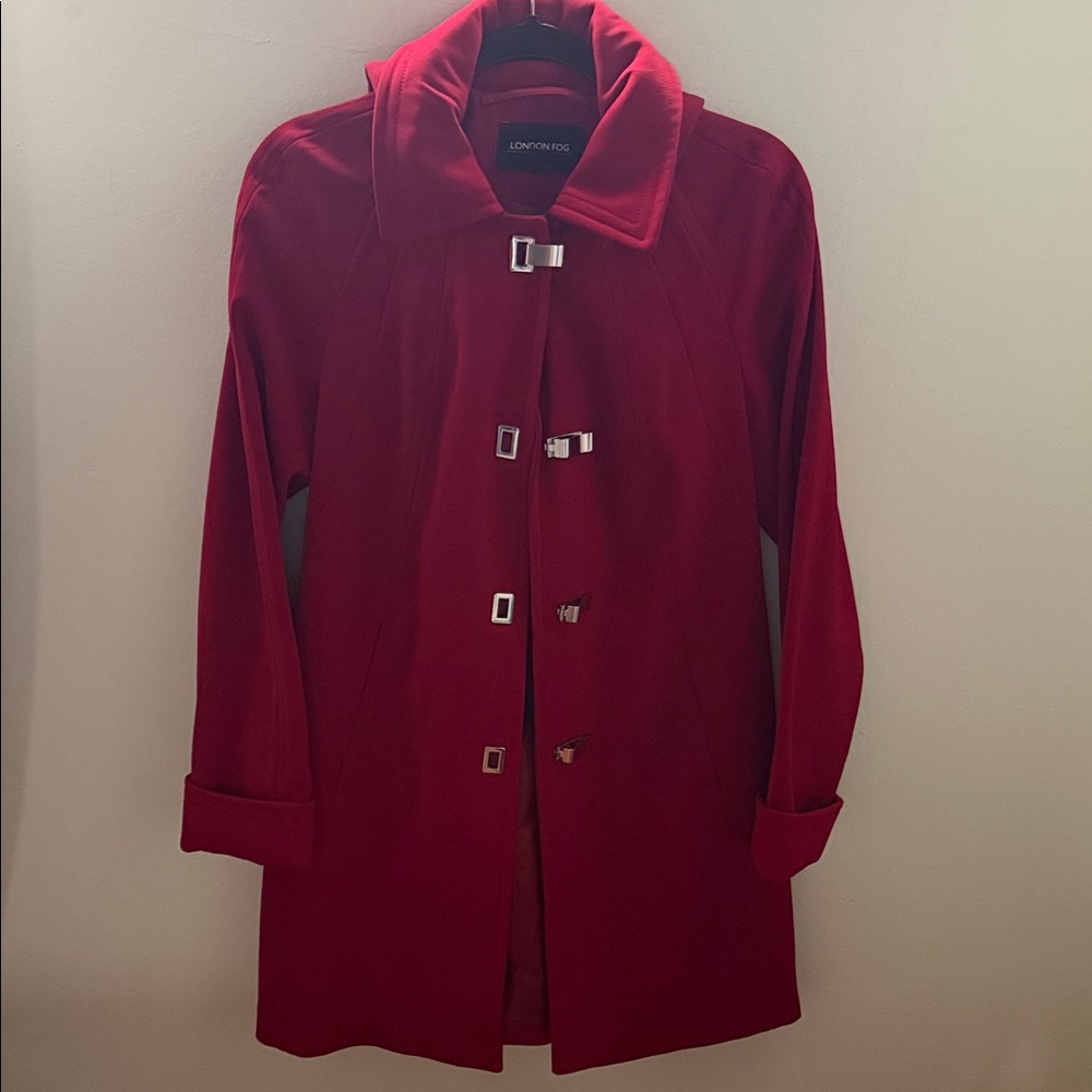 London Fog Women's Deep Red Toggle-Front Trench Coat